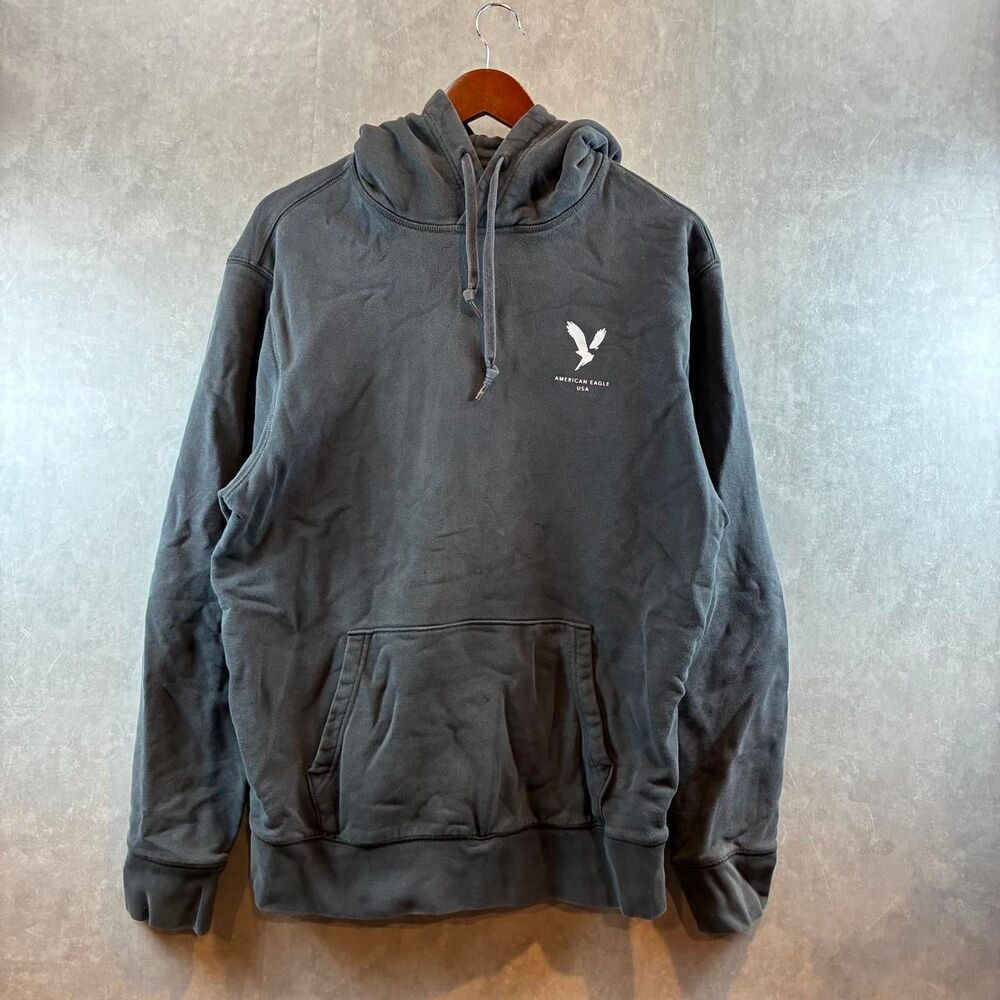 American-eagle Men's Grey and Black Hoodie
